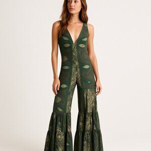 EARTHBOUND jumpsuit tiered wide leg hippie boho bohemian floral retro MEDIUM